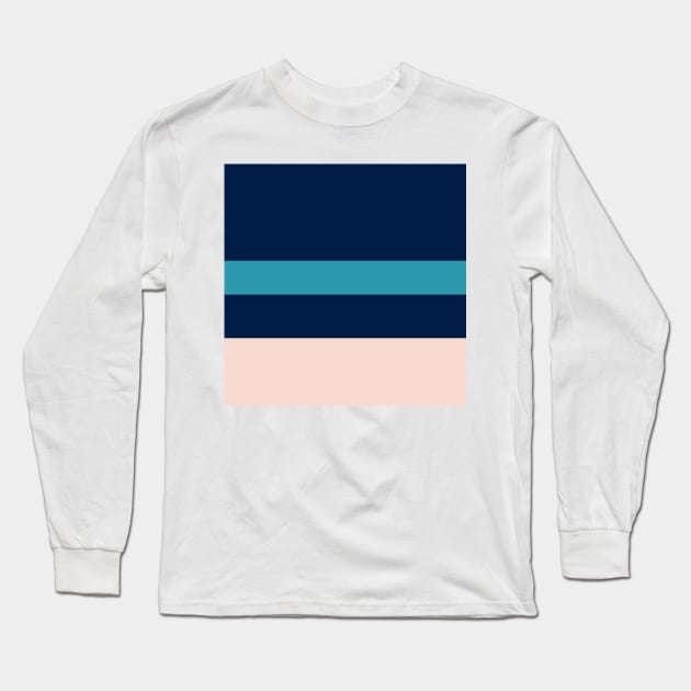 A shocking compound of Navy, Deep Sea Blue, Christmas Blue, Pale Cyan and Champagne Pink stripes. Long Sleeve T-Shirt by Sociable Stripes